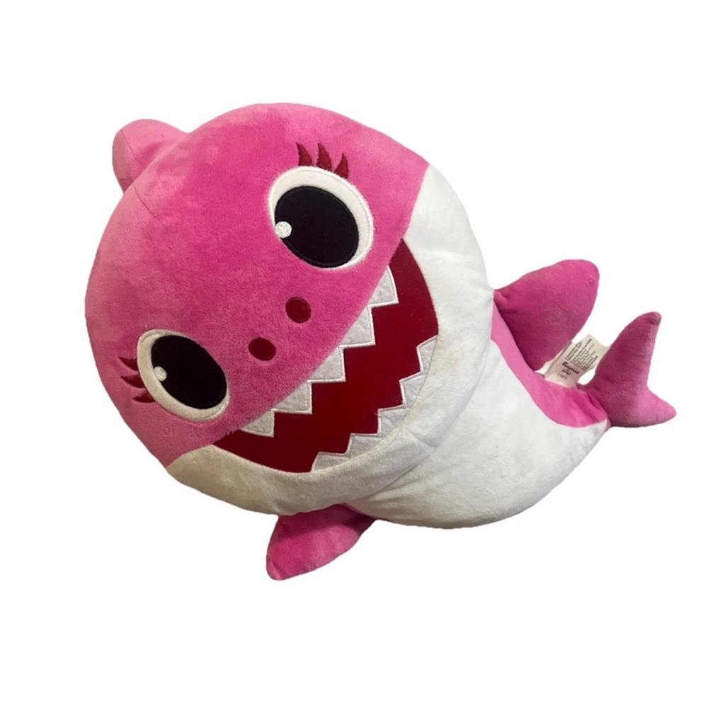 Singing Mommy Shark Pink and White plush press fin to hear Baby Shark